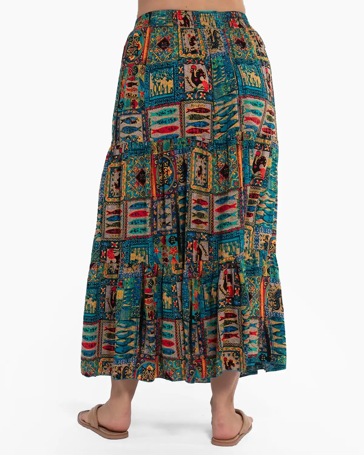 Fustă maxi fluidă de un verde eclectic cu imprimeu arabesque [1]