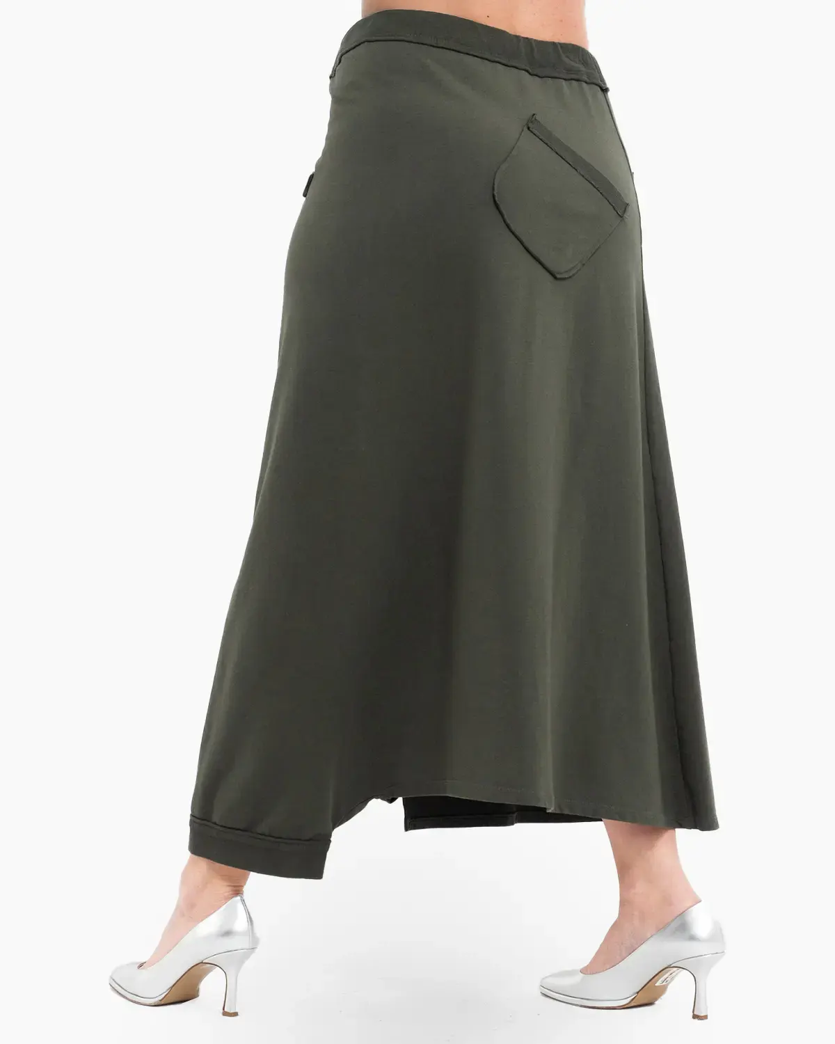 Fusta-Pantalon asimetrica kaki cu buzunar si crac singular [3]
