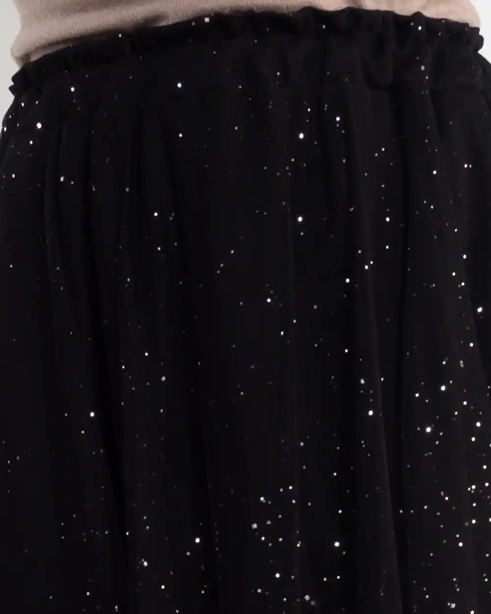 Fustă retro glam midi neagră sclipitoare cu tul din plasă [3]