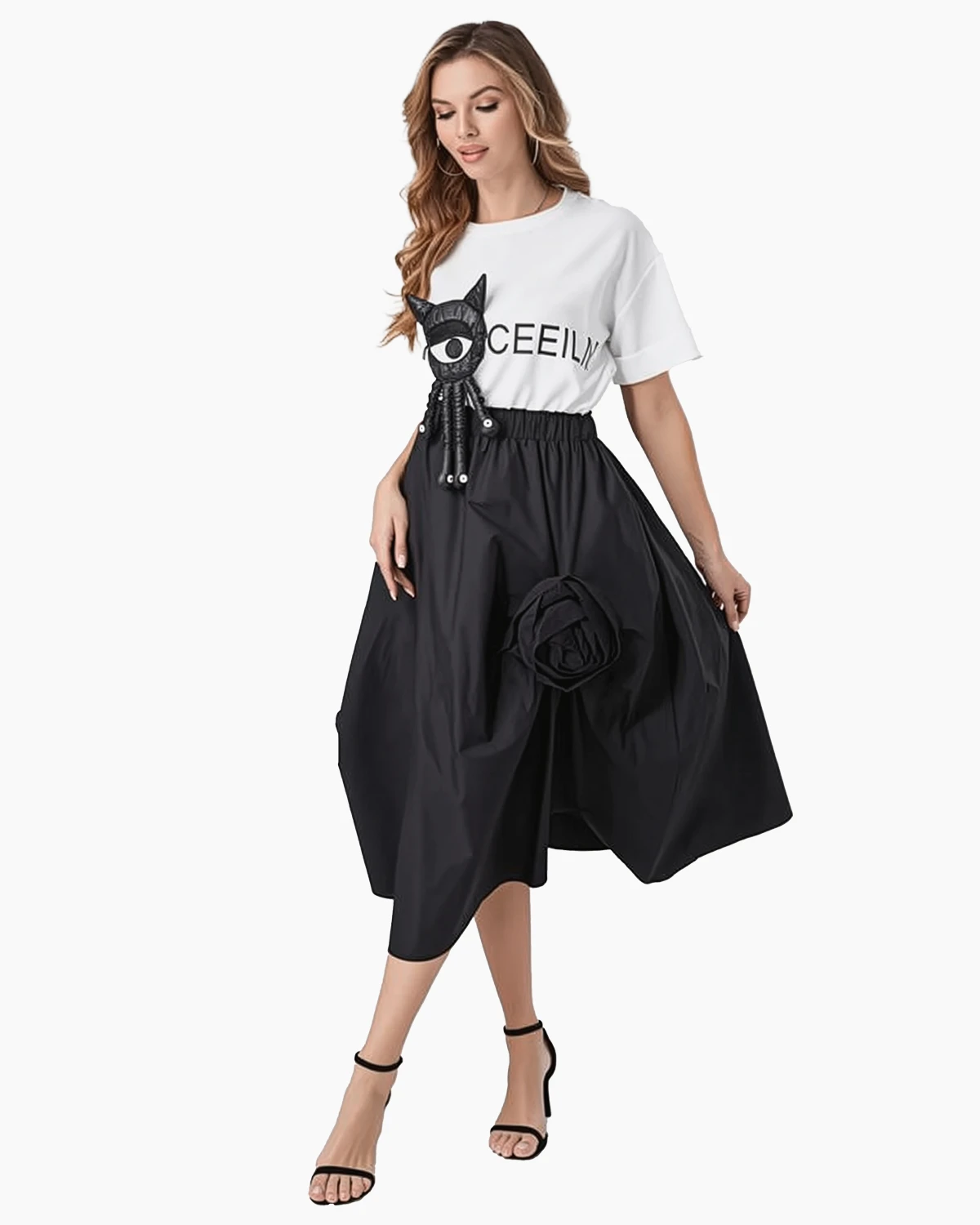 Fuste - Fusta subtire neagra cu accente florale