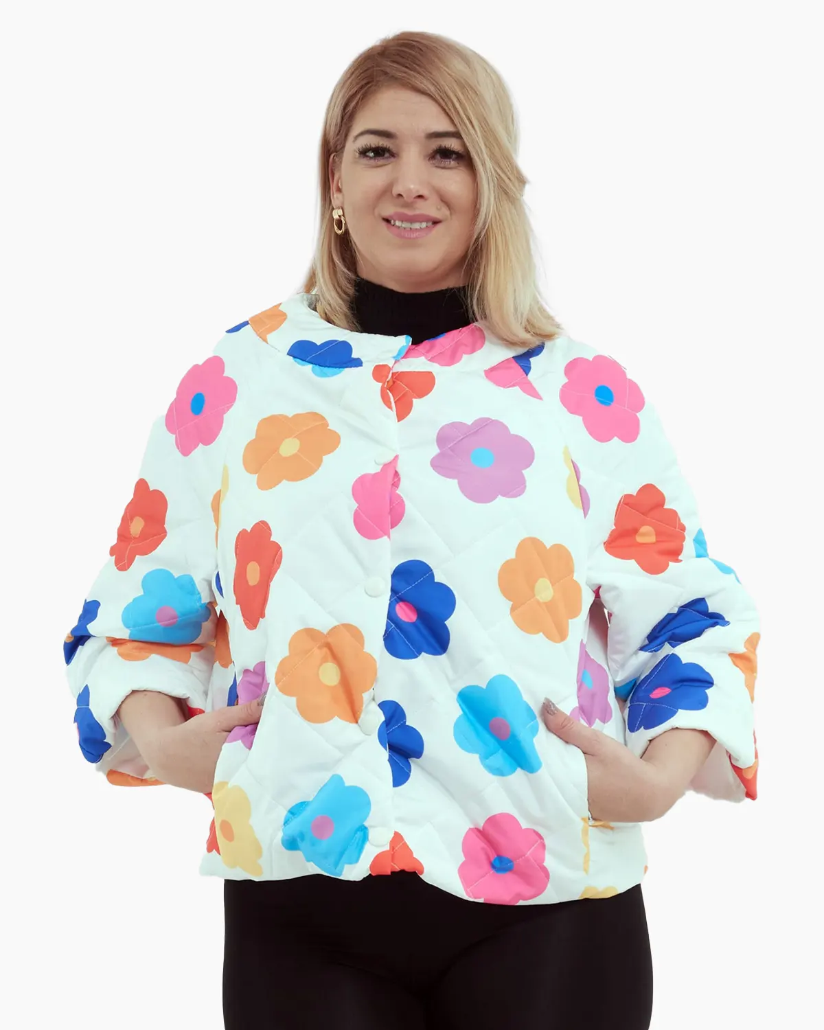 Geci Casual - Geaca alba cu imprimeu floral