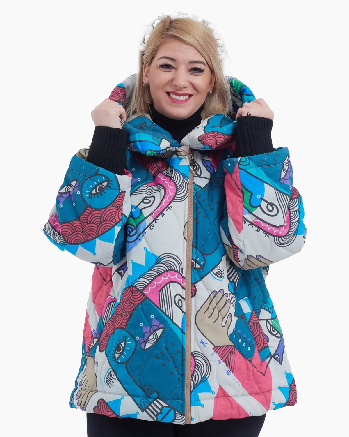 Geci Casual - Geaca albastra cu design picasso