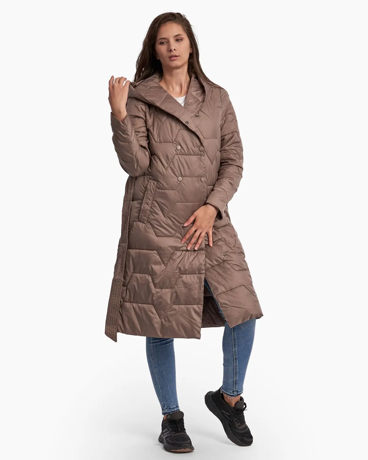 Geci Casual - Geaca bej cu cordon si gluga
