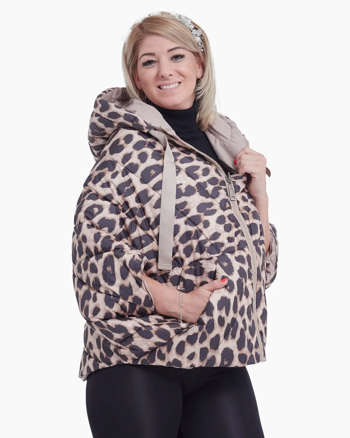 Geci Casual - Geaca bej cu doua fete animal print
