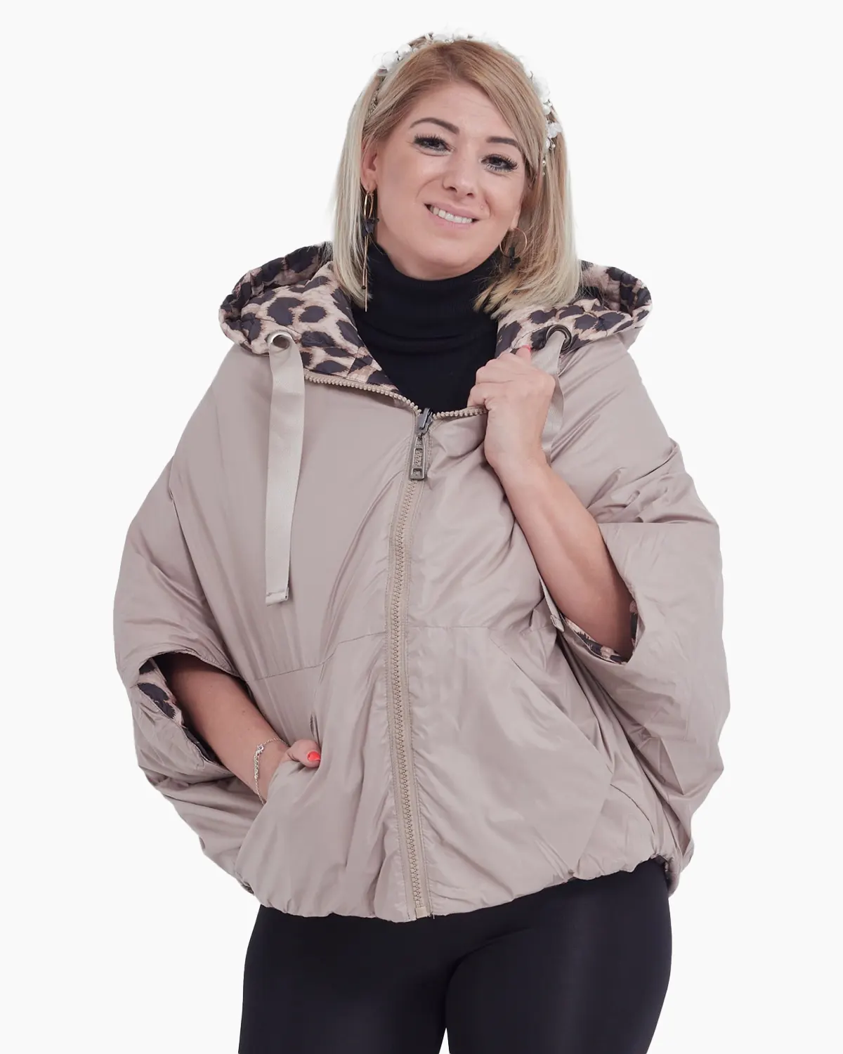 Geaca bej cu doua fete animal print [1]