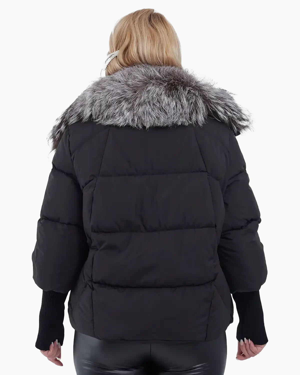 Geacă blană naturală scurtă de damă, stil chic neagră [1]