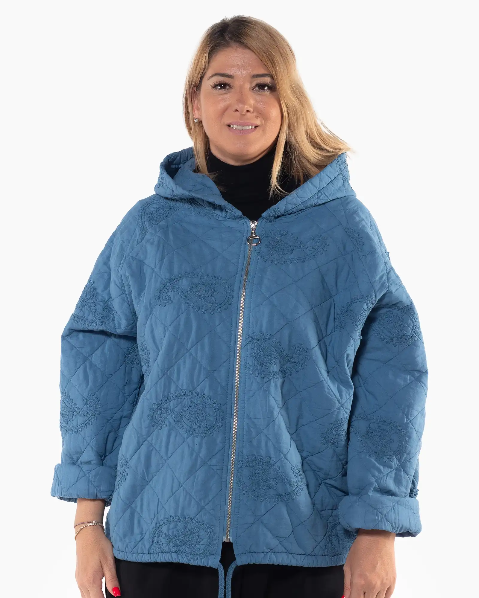 Geci Casual - Geacă bleu matlasată de toamnă, cu design casual amplu și confortabil