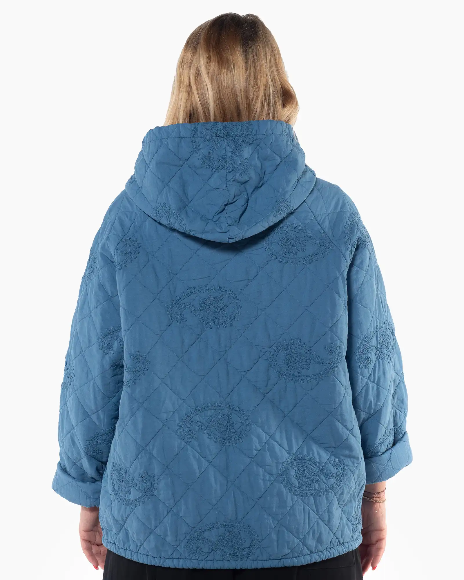 Geacă bleu matlasată de toamnă, cu design casual amplu și confortabil [1]