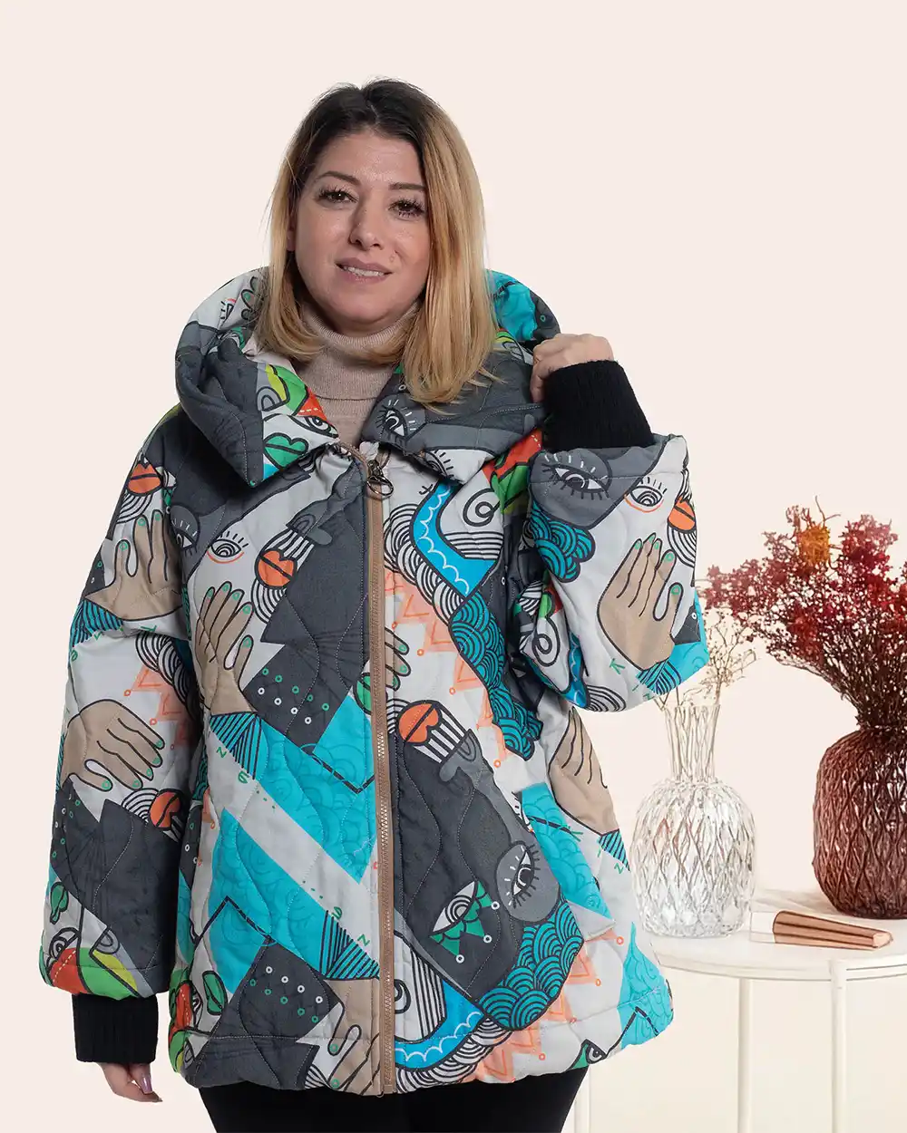 Îmbrăcăminte Damă - Geacă boho bumbac cu imprimeu artistic picasso multicolor