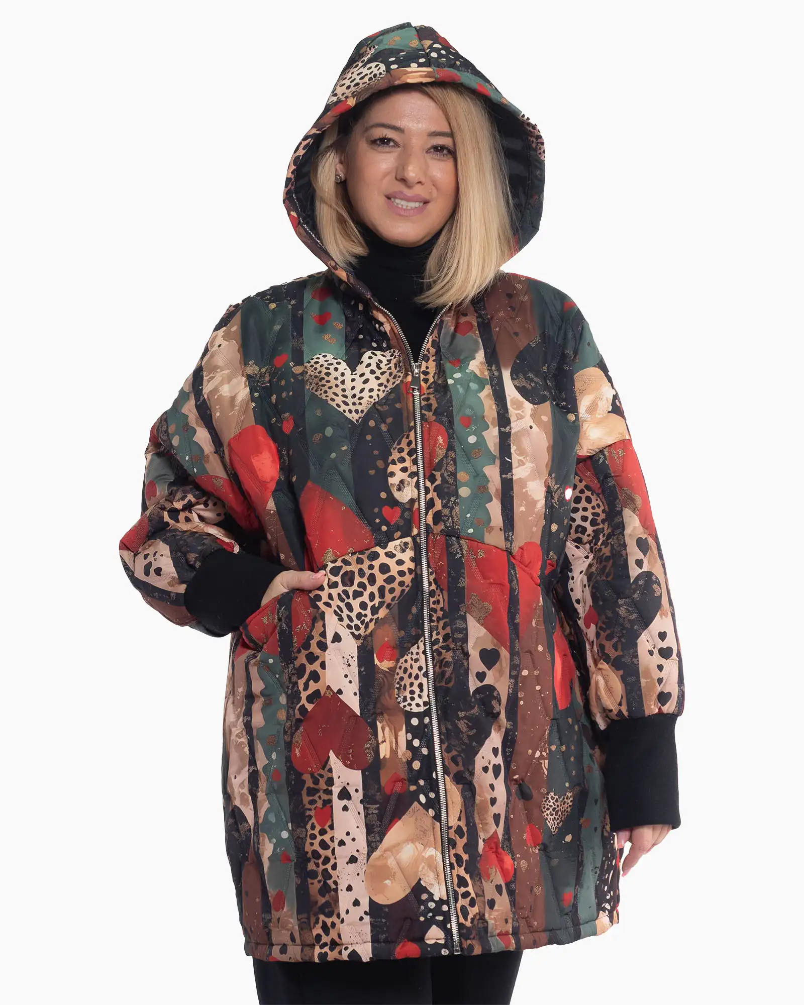 Geacă boho multicoloră cu imprimeu artistic și linie fluidă [2]