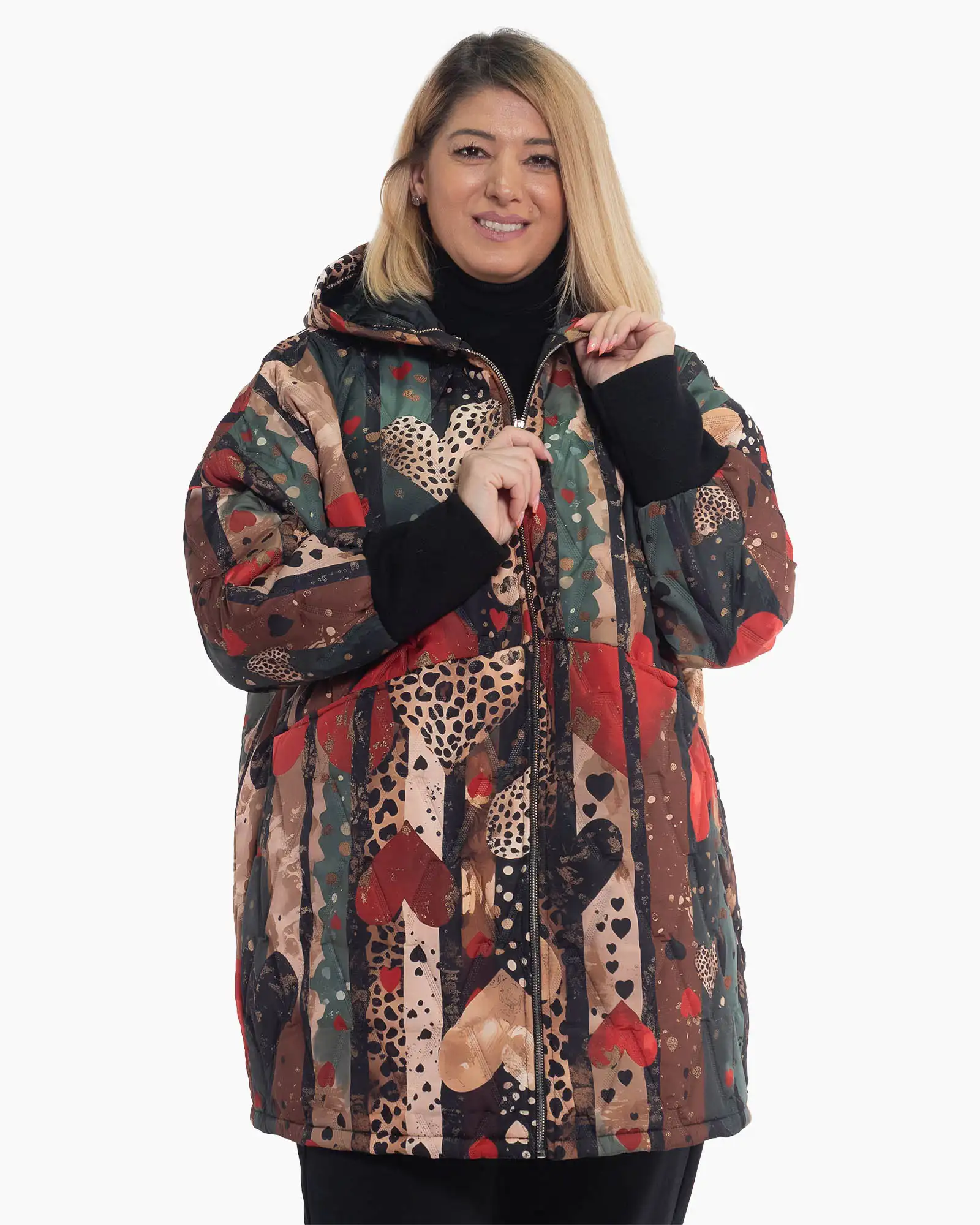 Geci Casual - Geacă boho multicoloră cu imprimeu artistic și linie fluidă