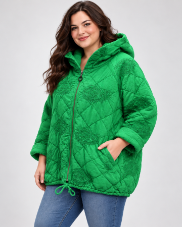 Geacă casual vernil matlasată cu design amplu și umeri căzuți [2]
