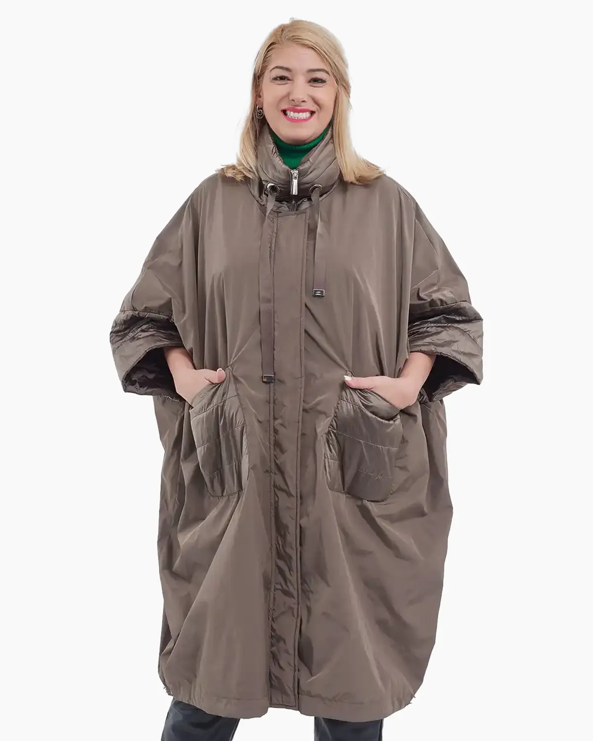 Geci Casual - Geacă damă midi cu croială fluture, stil casual chic pentru toamnă, bej fango