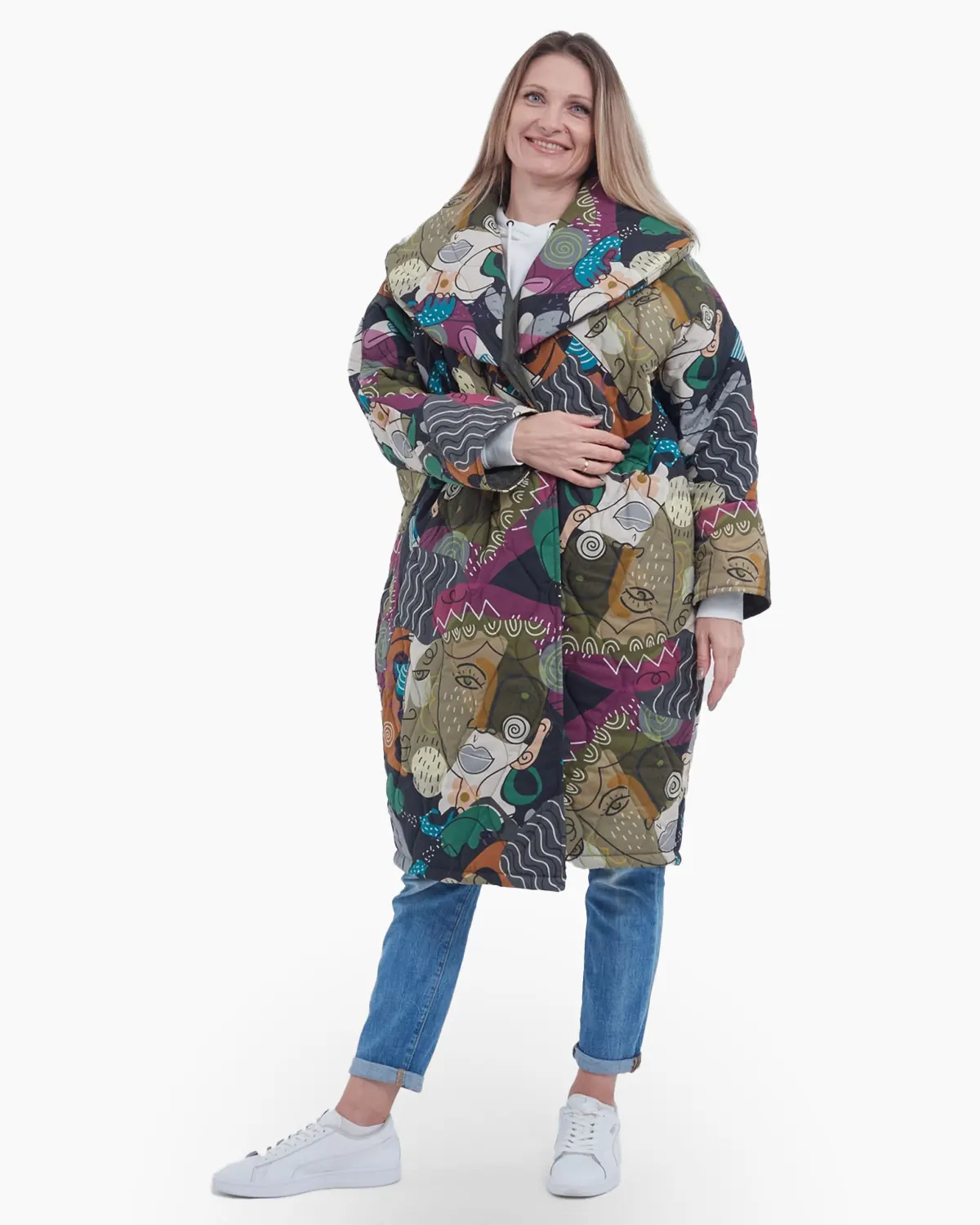 Geci Casual - Geaca din bumbac cu guler rotund, model cromatic kaki, visiniu si bej