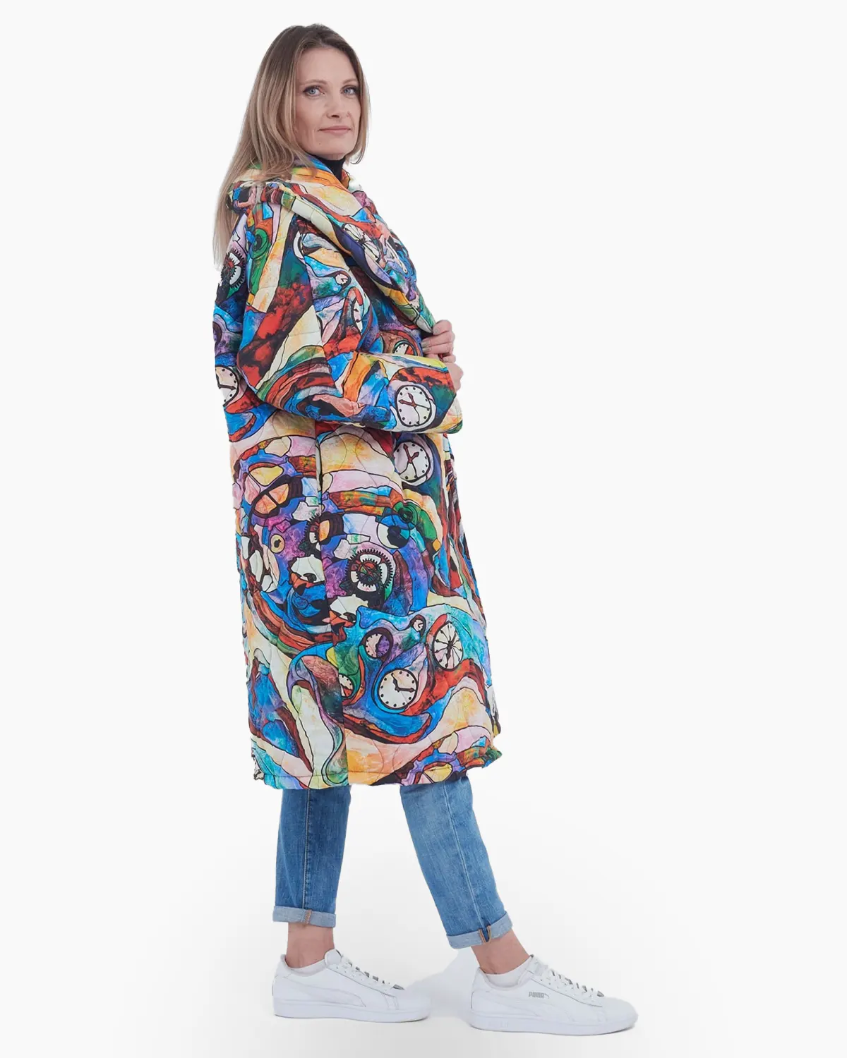 Geaca din bumbac cu guler rotund, model timp, abstract [1]