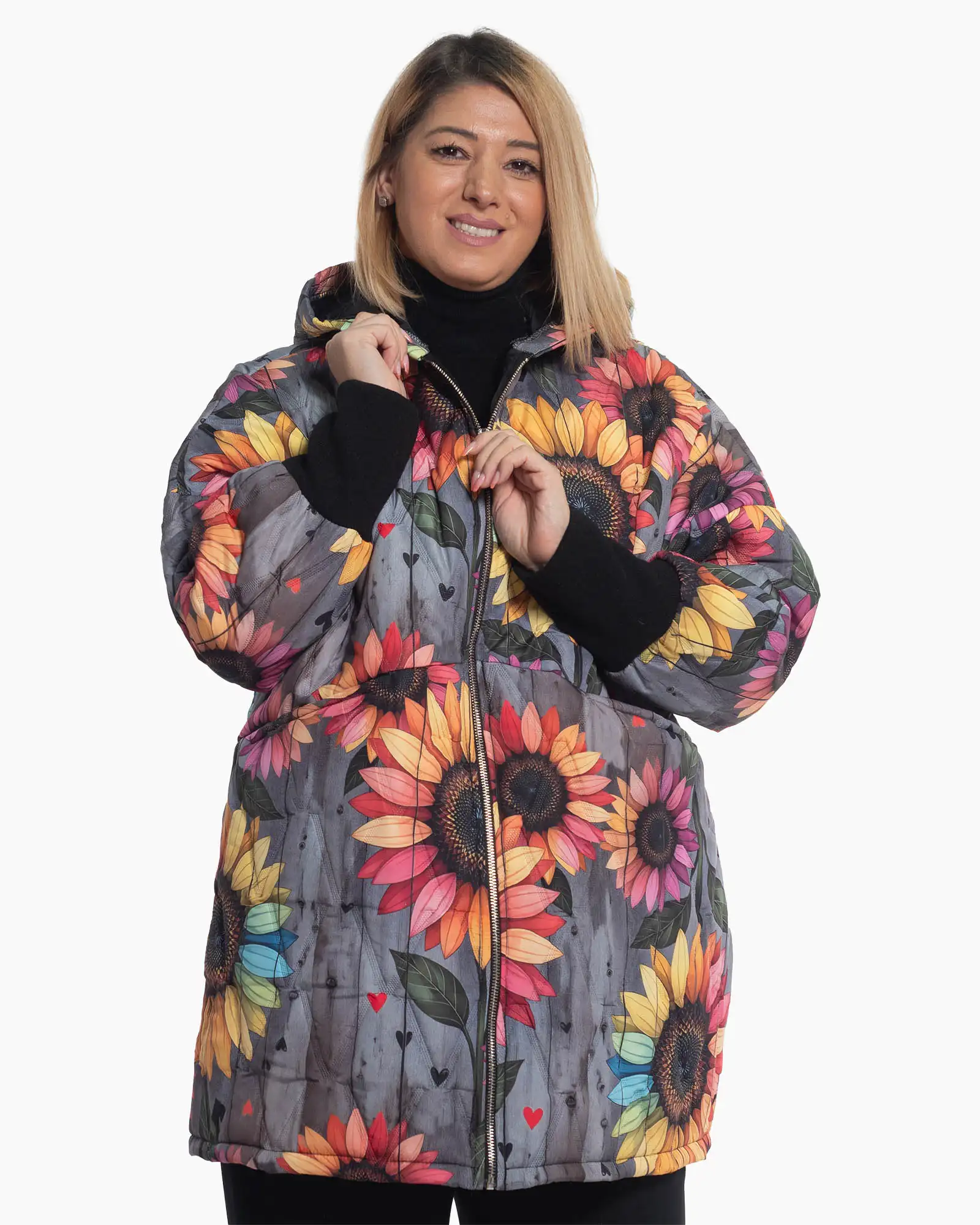 Geci Casual - Geacă gri fluidă în stil boho cu imprimeu artistic