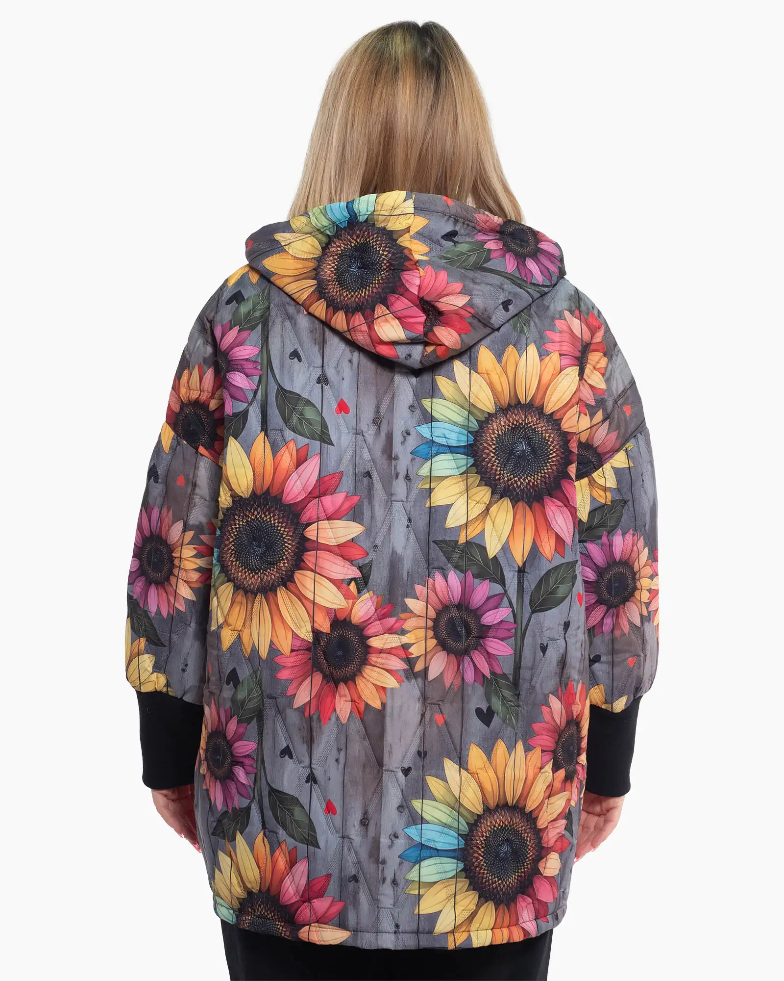 Geacă gri fluidă în stil boho cu imprimeu artistic [1]