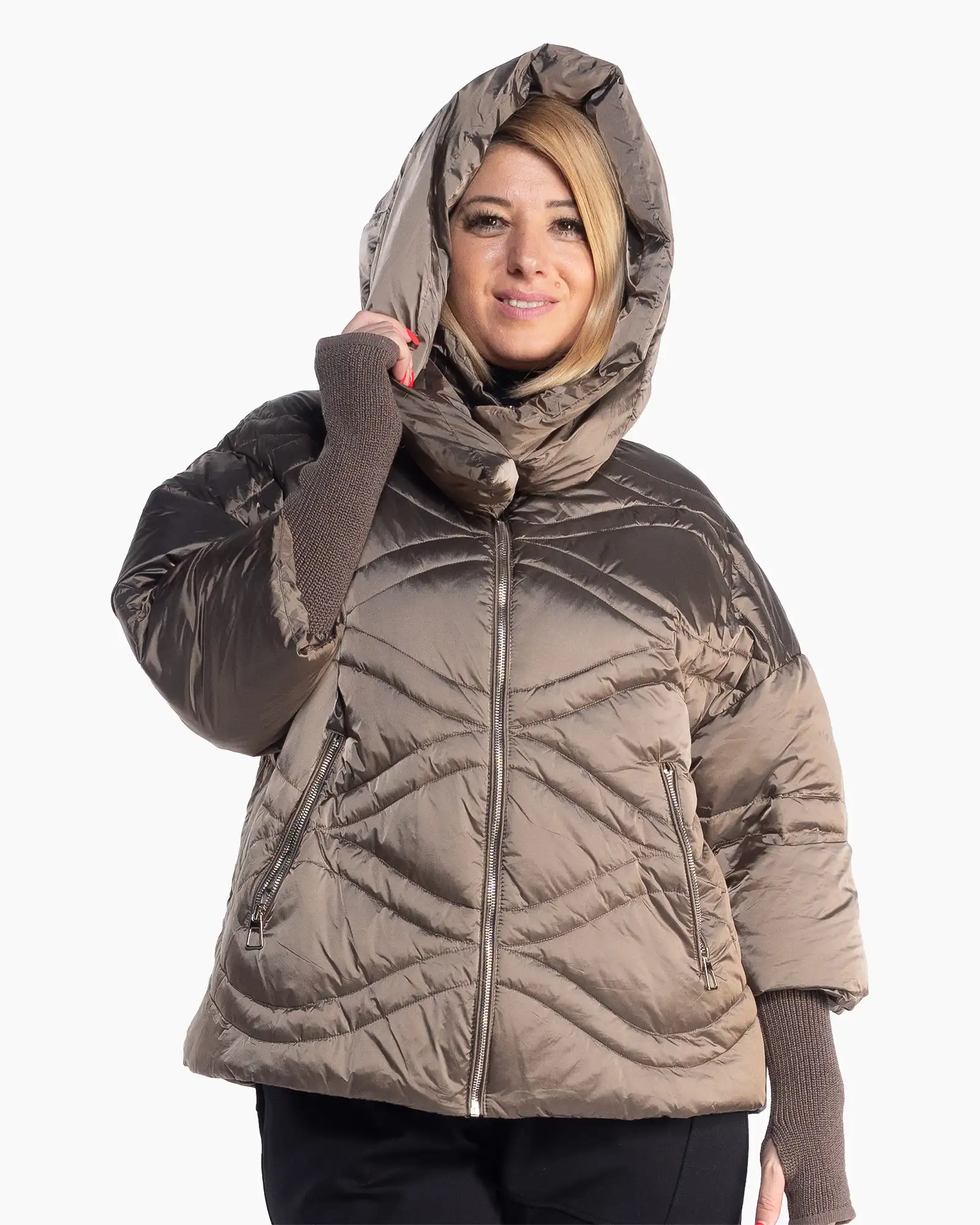 Geacă matlasată maro cu un design casual lejer și glugă [3]