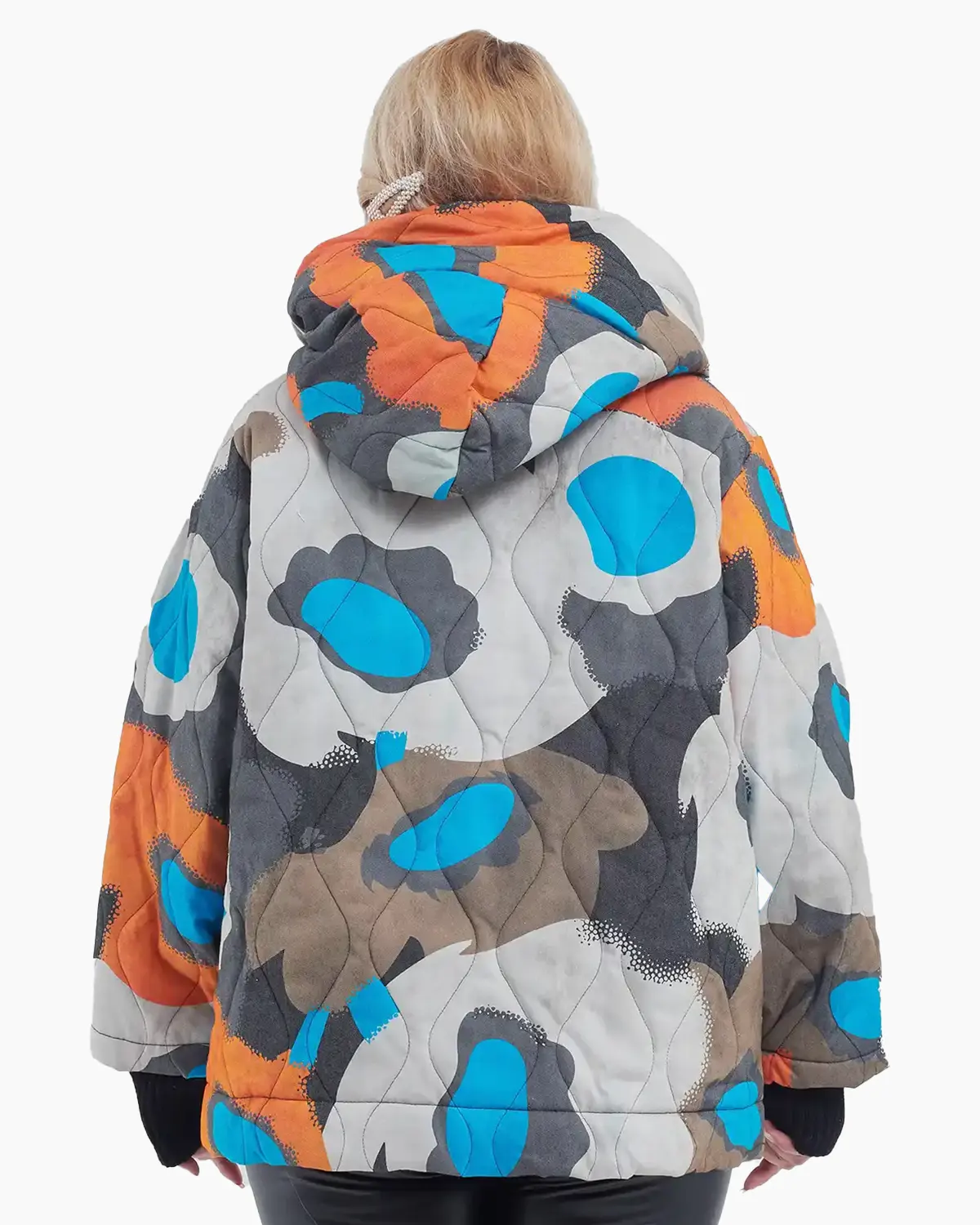 Geacă midi cu imprimeu abstract și glugă, stil casual [1]