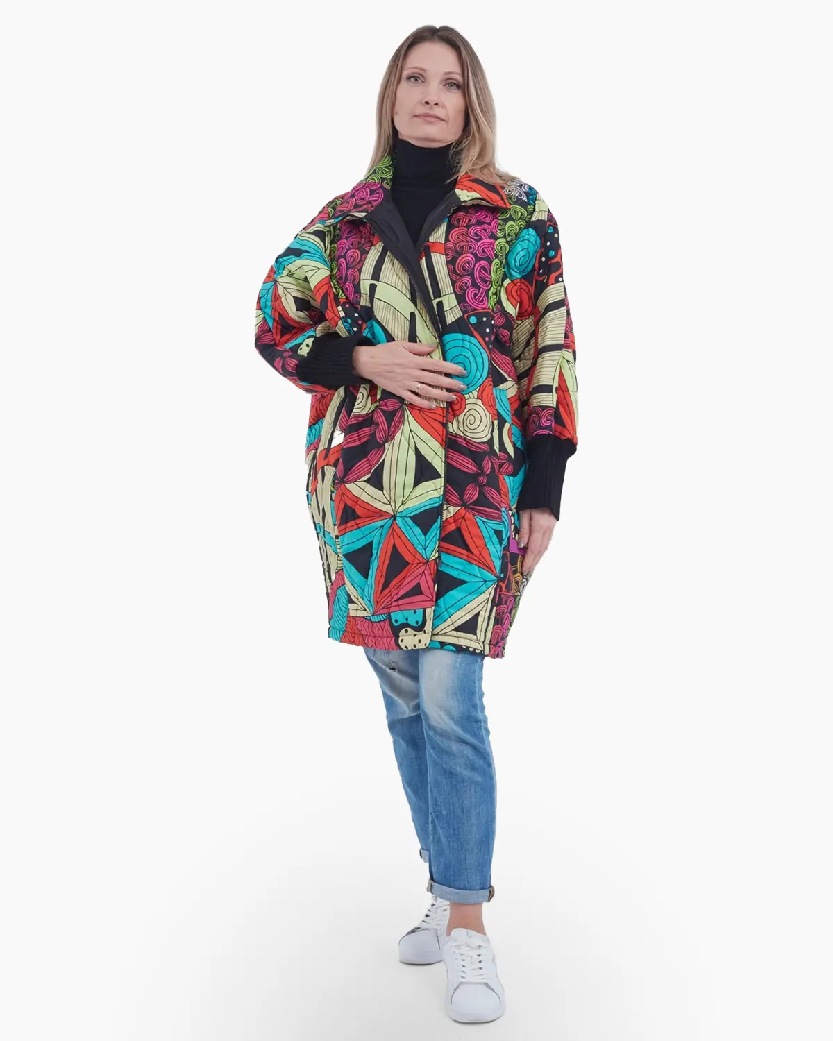 Geci Casual - Geaca moderna din bumbac in stil vibrant, albastru cu rosu