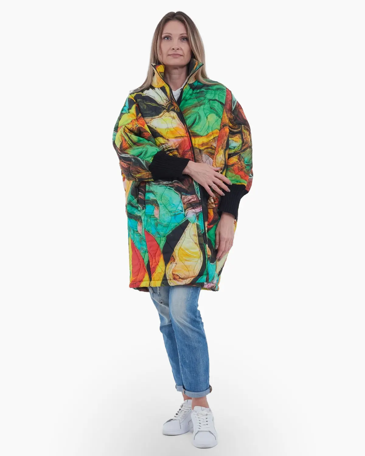 Geci Casual - Geaca moderna din bumbac in stil vibrant, galben cu verde