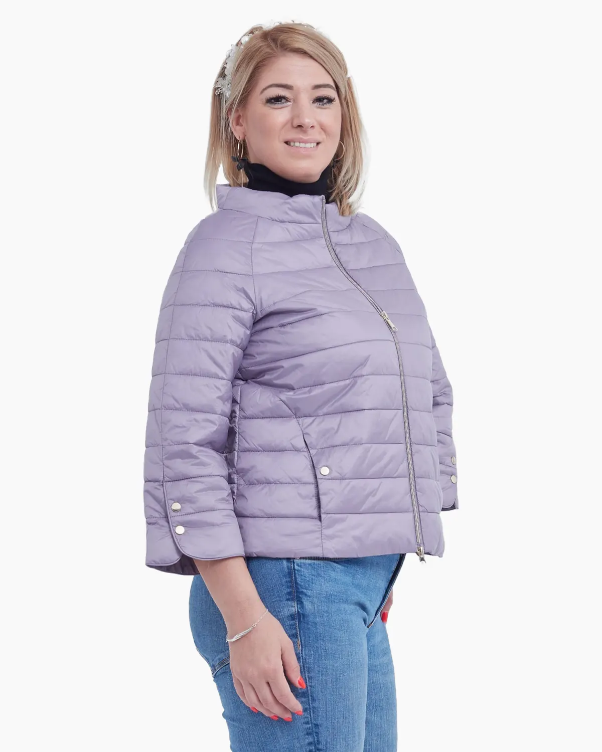 Geaca mov cu maneca trei sferturi accesorizate cu capse [1]