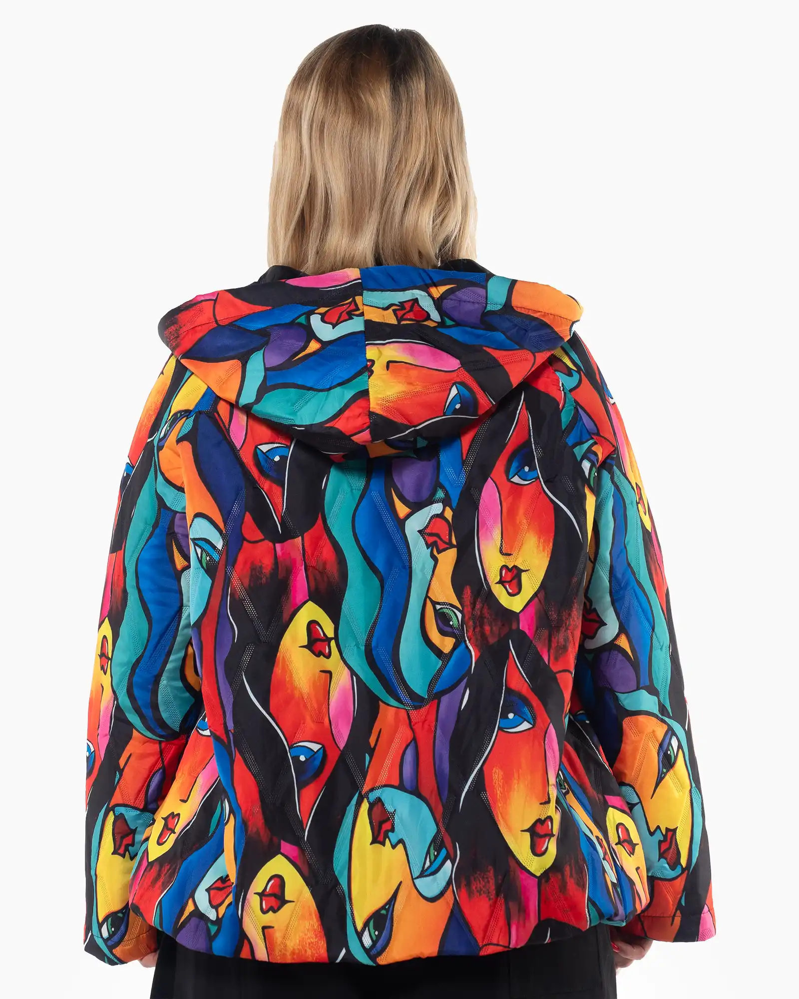 Geacă multicoloră cu imprimeu artistic, design urban și croială lejeră [1]