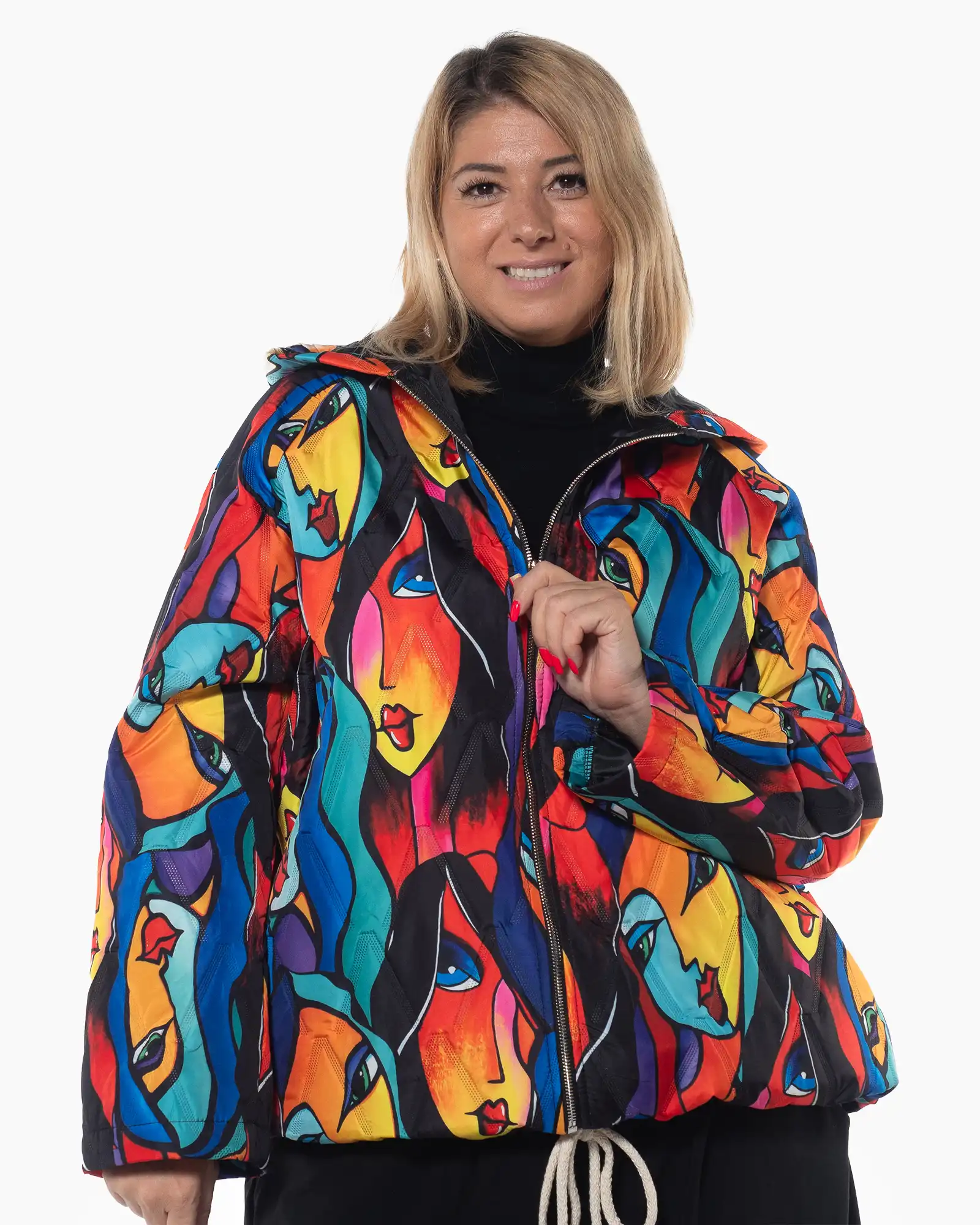 Geci Casual - Geacă multicoloră cu imprimeu artistic, design urban și croială lejeră