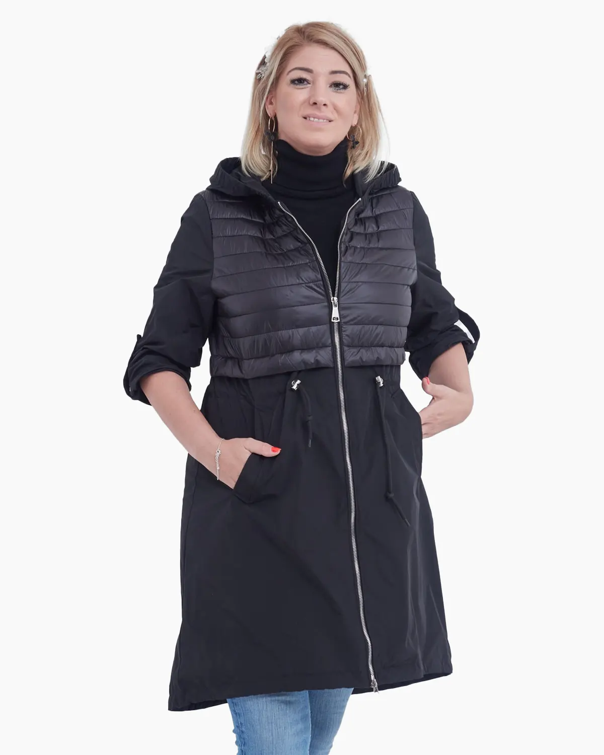 Geaca neagra casual midi croi usor evazat [2]