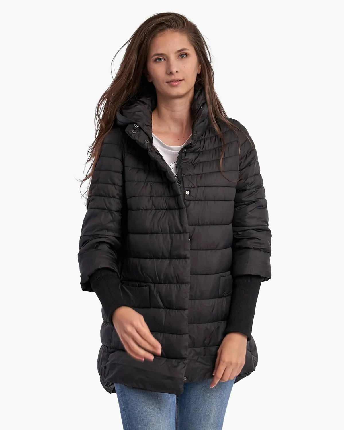 Geci Casual - Geaca neagra, groasa cu gluga detasabila