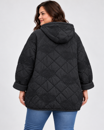 Geacă bleu matlasată de toamnă, cu design casual amplu și confortabil [2]