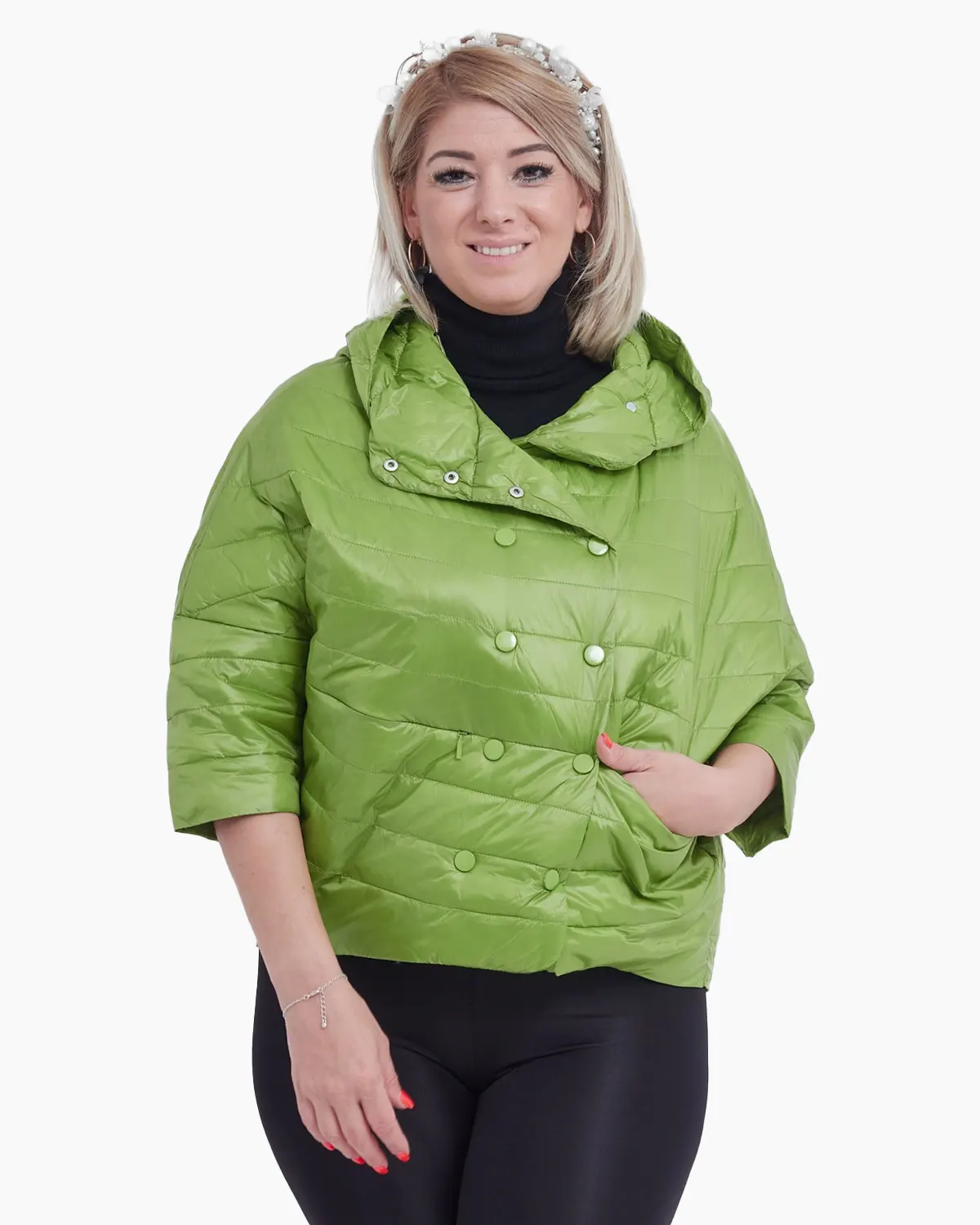 Geci Casual - Geaca olive oversize cu gluga si inchidere cu capse