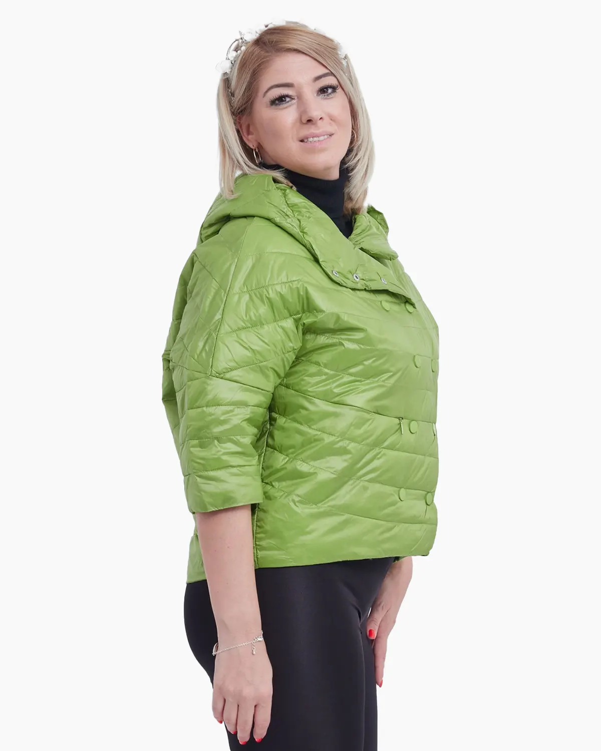 Geaca olive oversize cu gluga si inchidere cu capse [1]