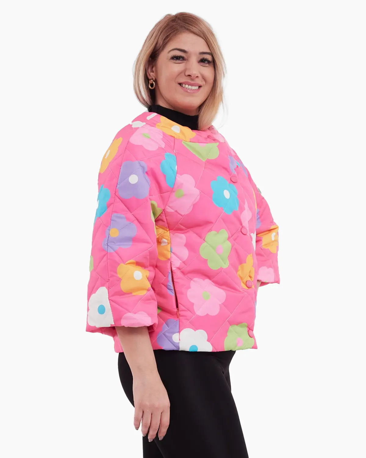 Geci Casual - Geaca roz cu imprimeu floral