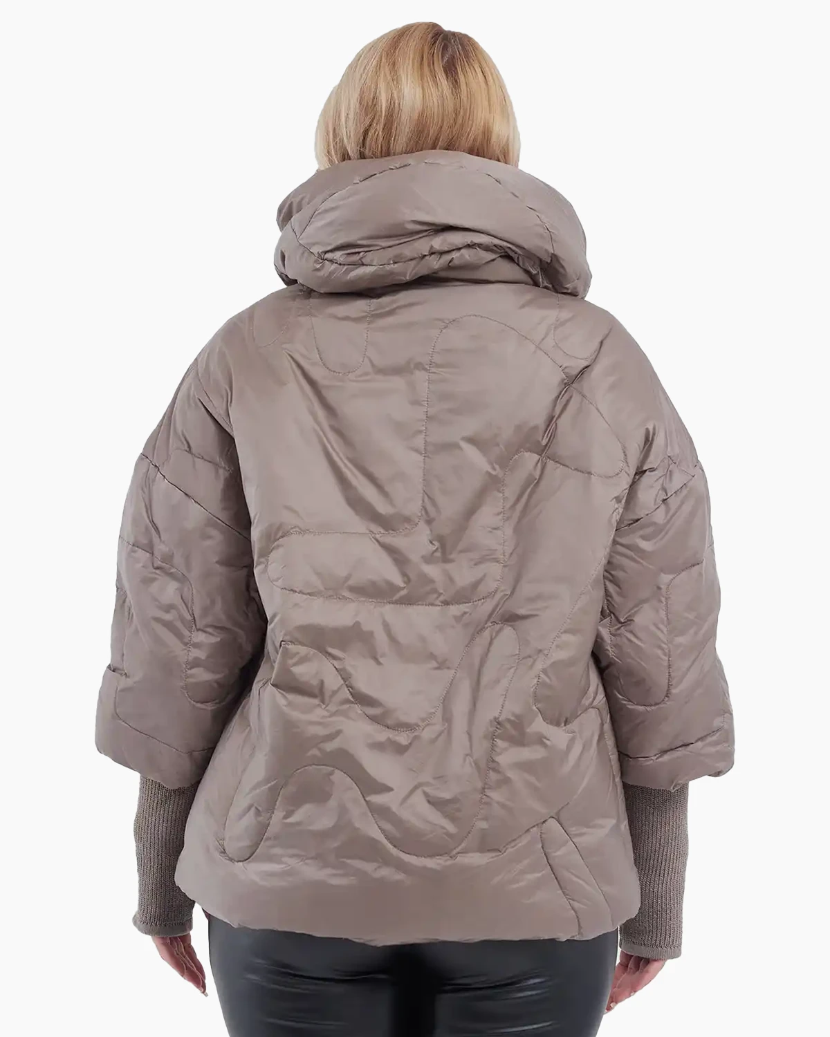Geacă scurtă din fâș, umplută cu puf, glugă detașabilă, stil urban chic, bej fango [1]
