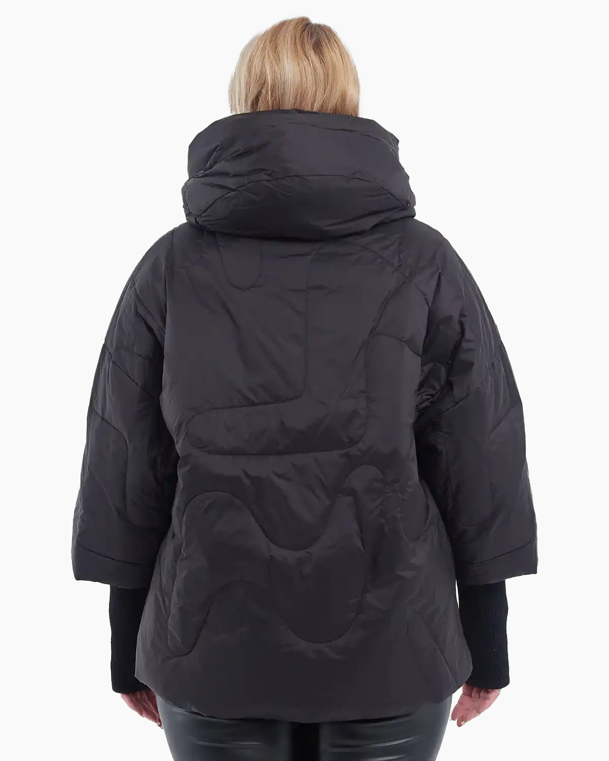Geacă scurtă din fâș, umplută cu puf, glugă detașabilă, stil urban chic, neagră [1]