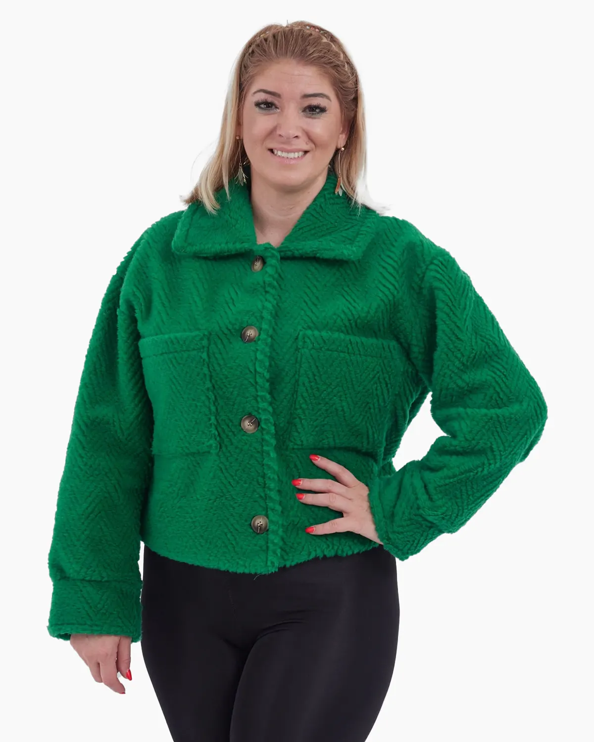 Geci Casual - Geaca scurta din tesatura deosebita, verde