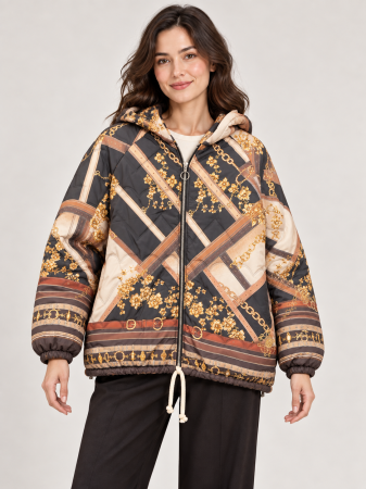 Geci Casual - Geacă urbană multicoloră cu imprimeu artistic și croială amplă kimono