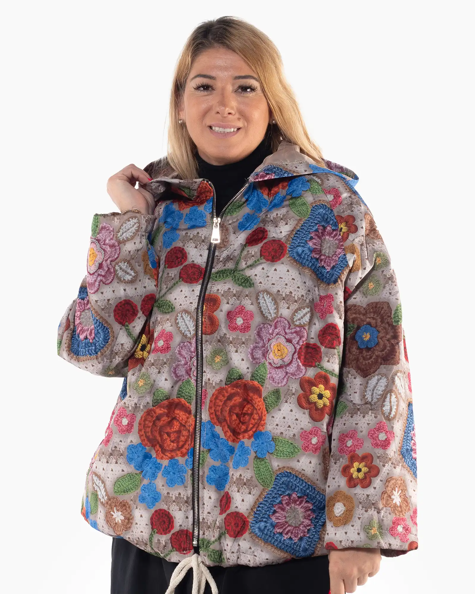 Geci Casual - Geacă urbană multicoloră cu imprimeu floral statement