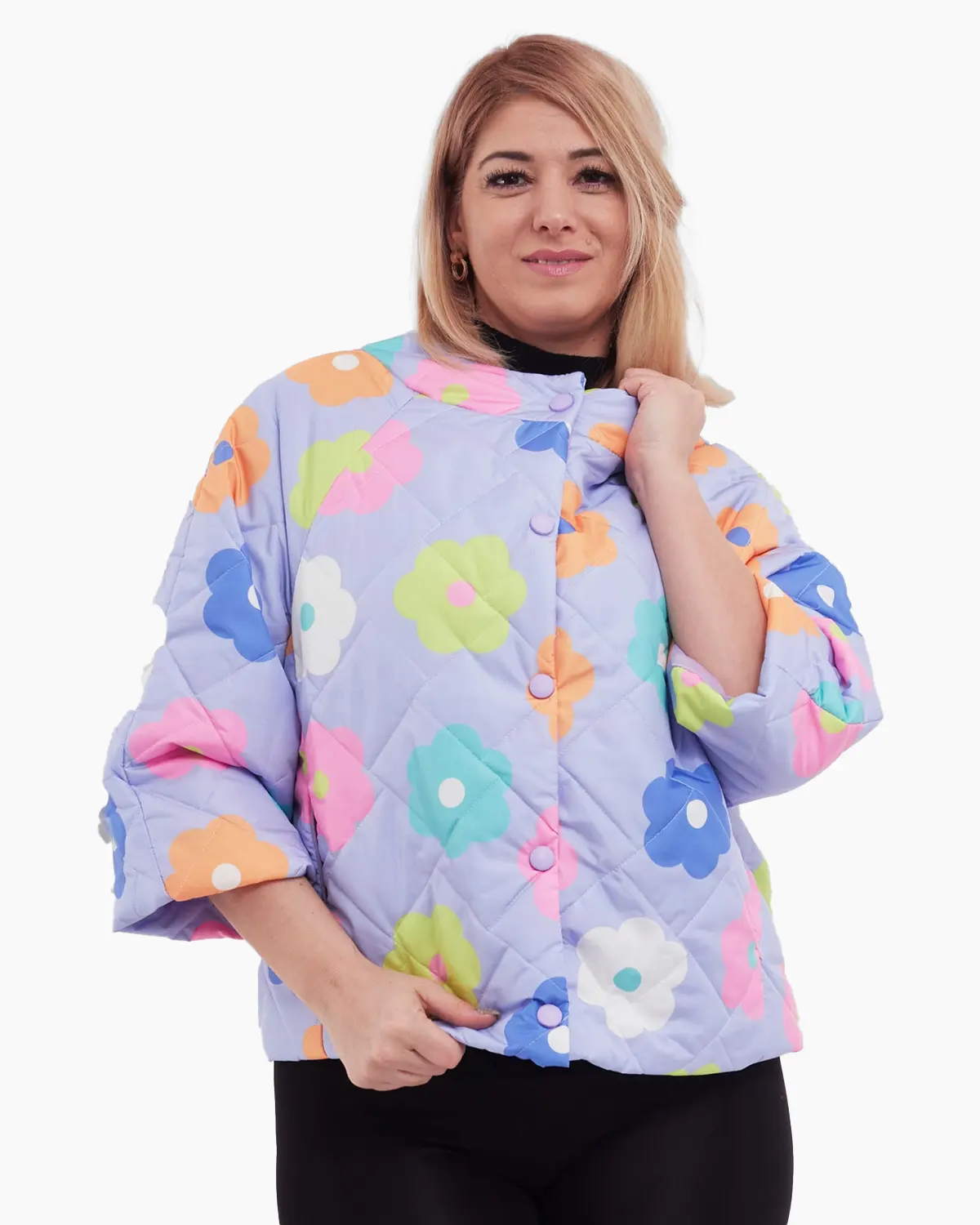 Geci Casual - Geaca violet deschis cu imprimeu floral