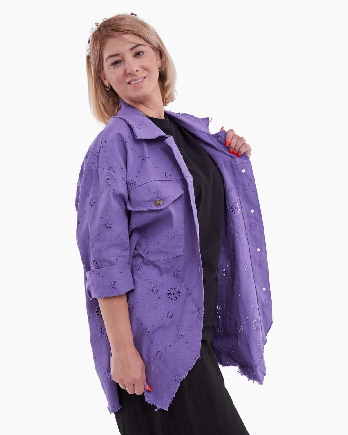 Jacheta brodata din bumbac violet [2]