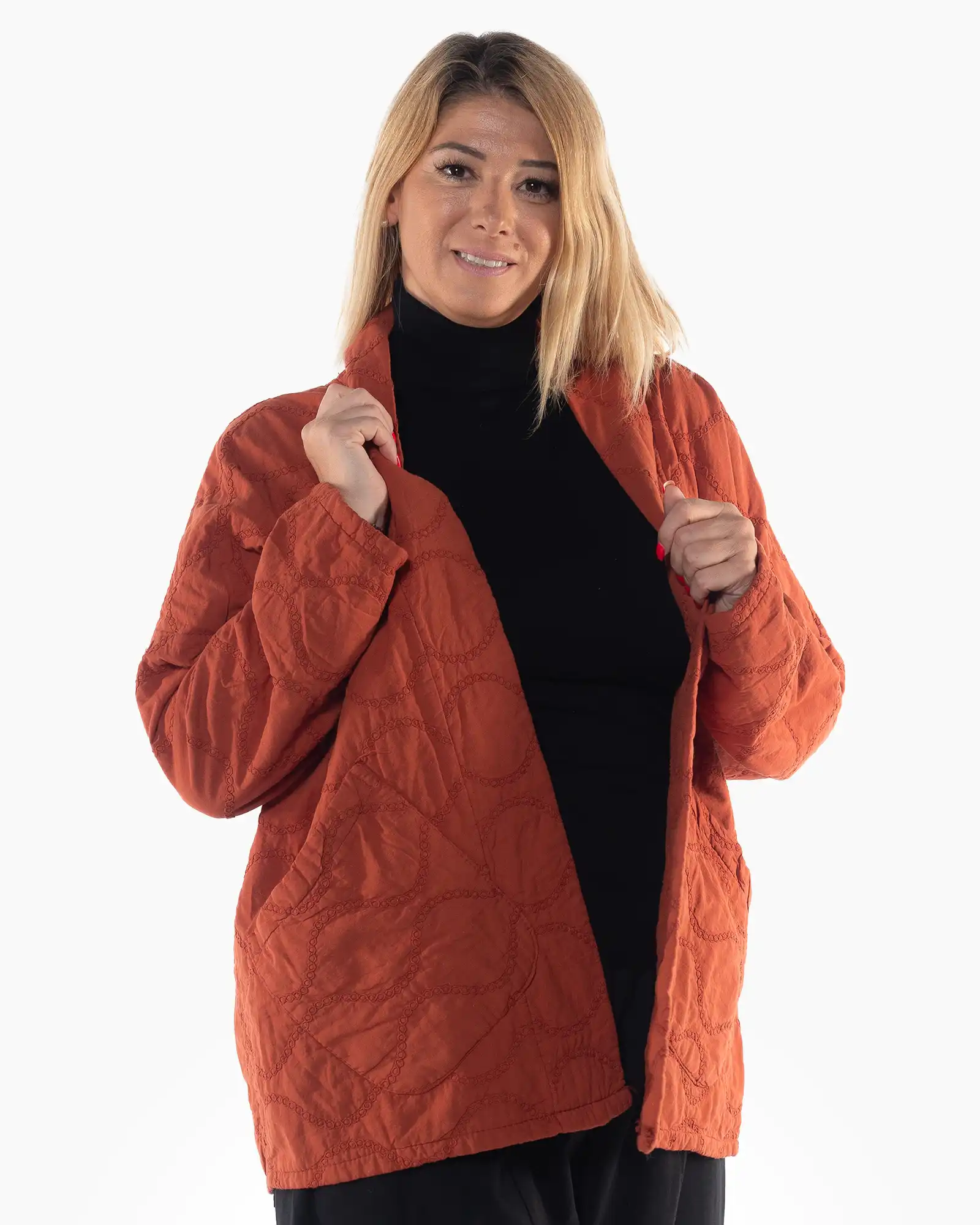 Jachetă cărămizie matlasată oversize stil sacou [2]