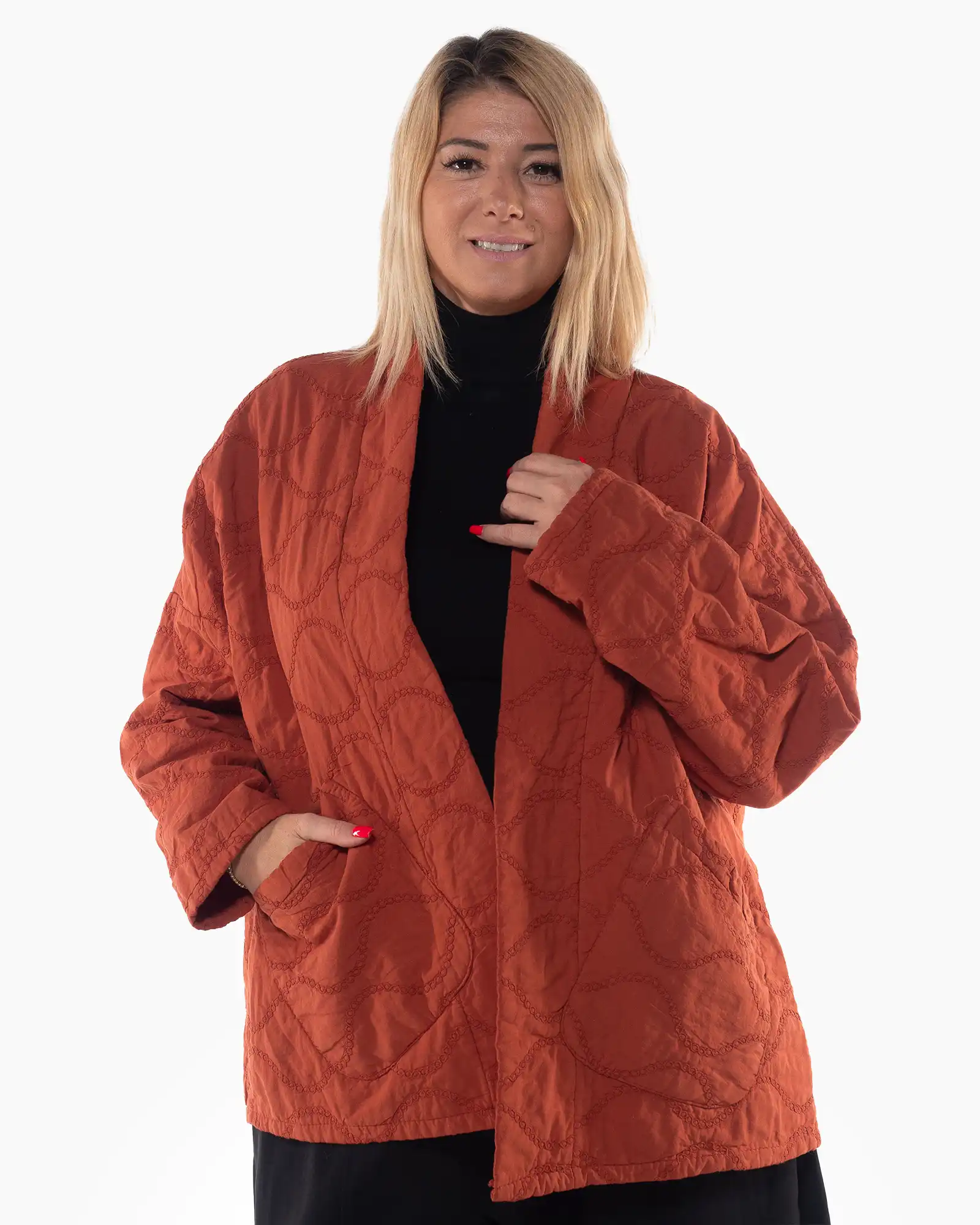 Jachete Casual - Jachetă cărămizie matlasată oversize stil sacou