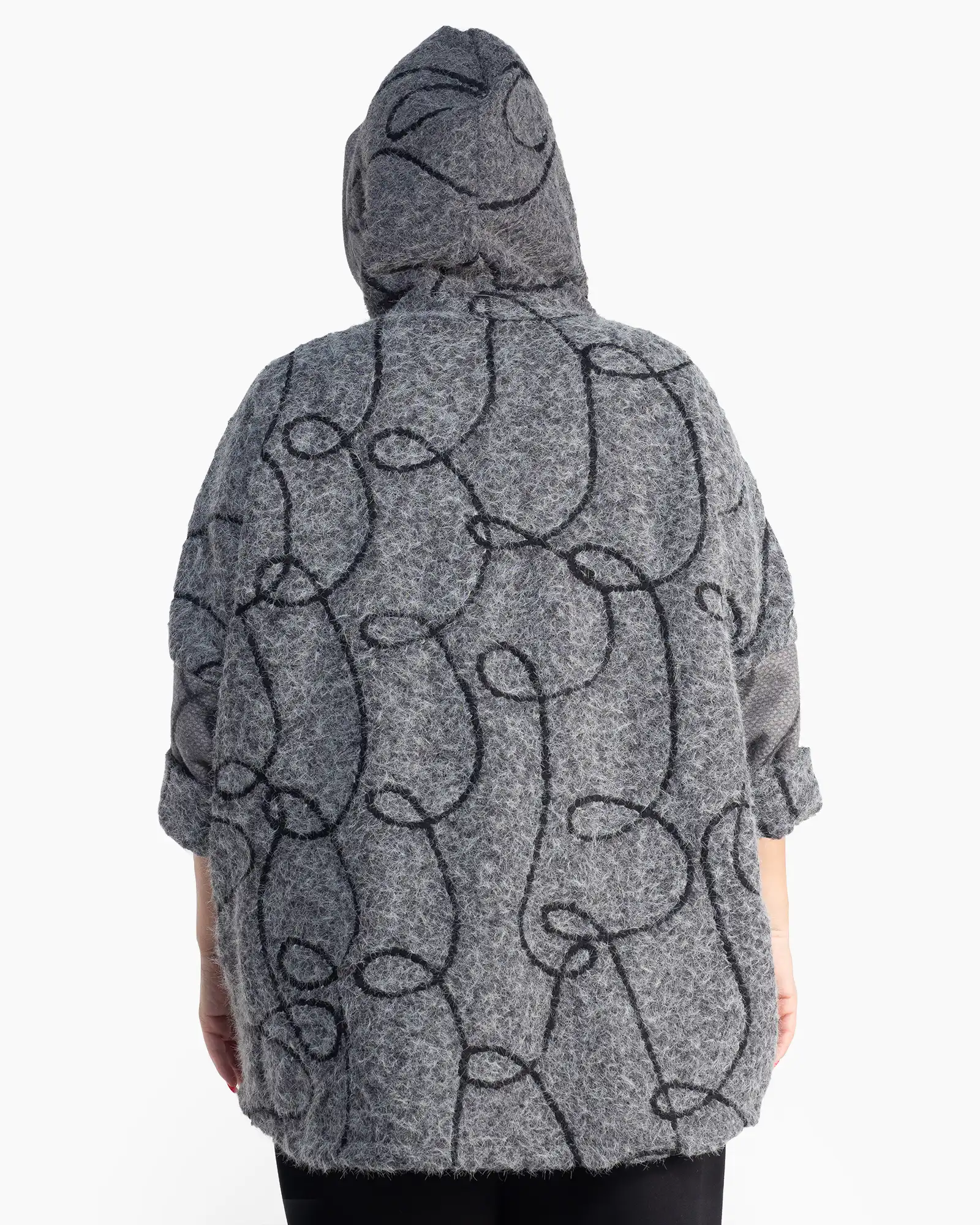 Jachetă casual oversize gri cu imprimeu artistic și glugă [1]