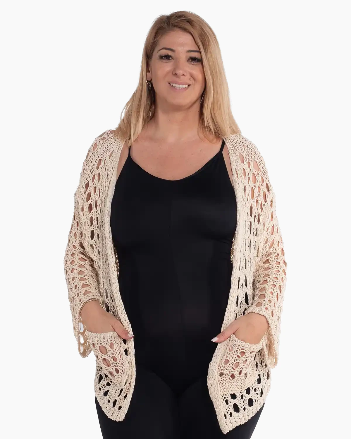 Jachetă crem boemă cu croială amplă și mâneci batwing [3]