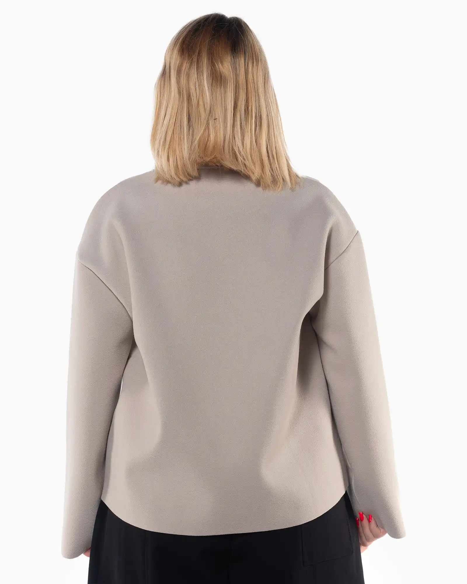 Jachetă crem elegantă cu guler înalt și mâneci dolman [1]