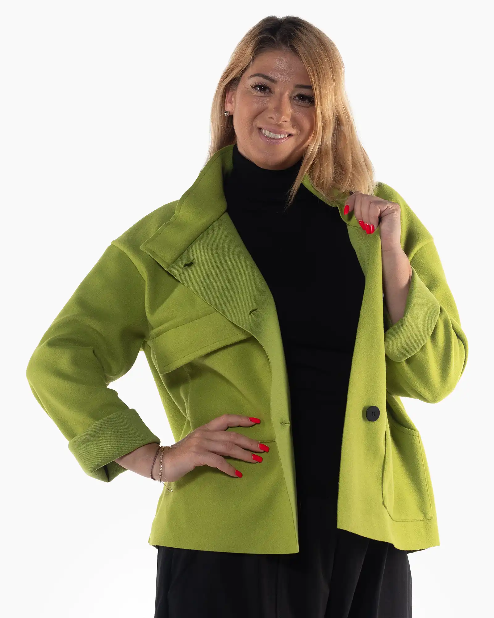Jachetă elegantă lime cu croială lejeră dolman [2]
