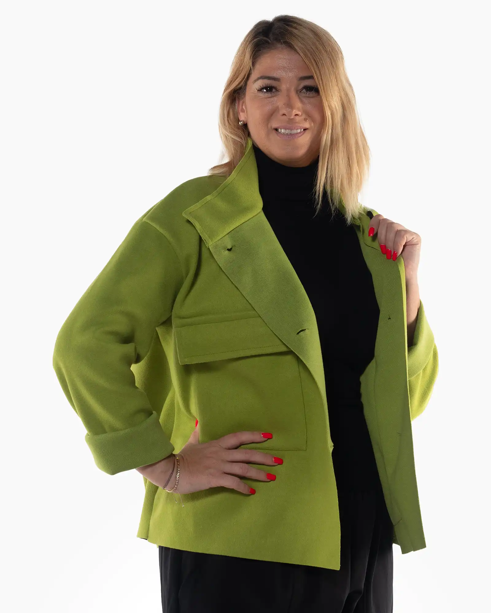 Jachetă elegantă lime cu croială lejeră dolman [3]