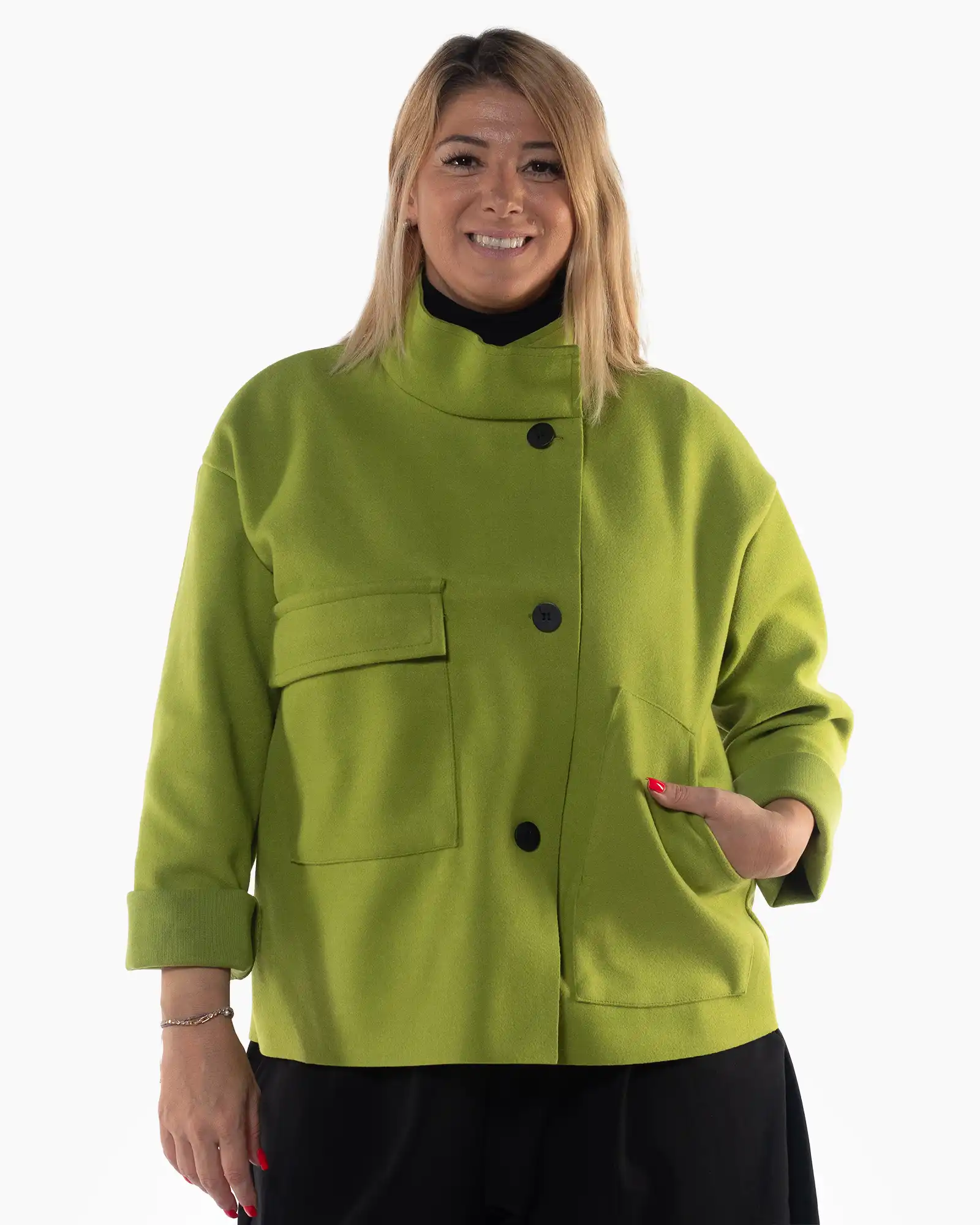 Produse noi - Jachetă elegantă lime cu croială lejeră dolman