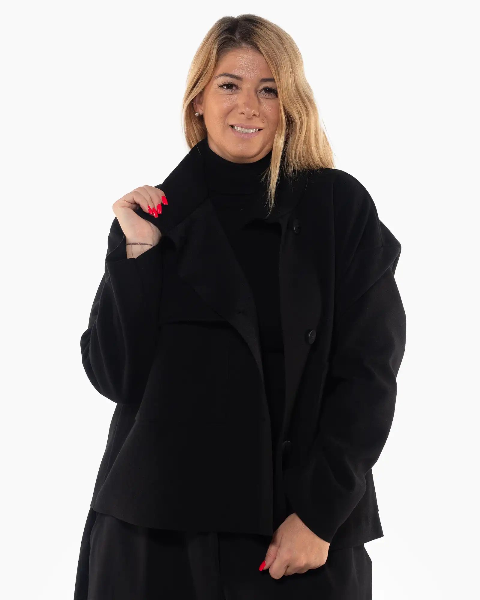 Jachete Casual - Jachetă elegantă neagră cu mâneci dolman și croială lejeră